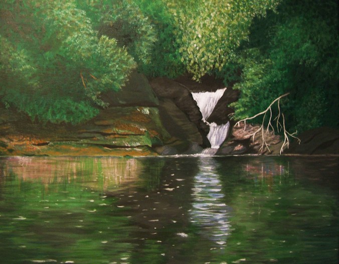 acrylic painting of a peaceful cascade