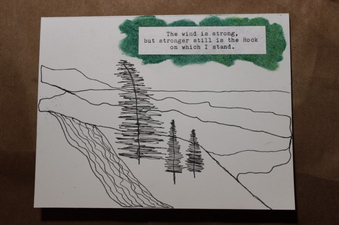 ink drawing of a mountain scene